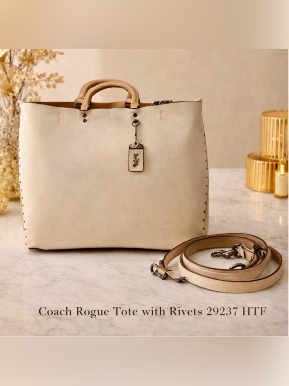 RARE Coach Rogue Tote 29237 Rivets Chalk Glove Leather HTF Collector Bag